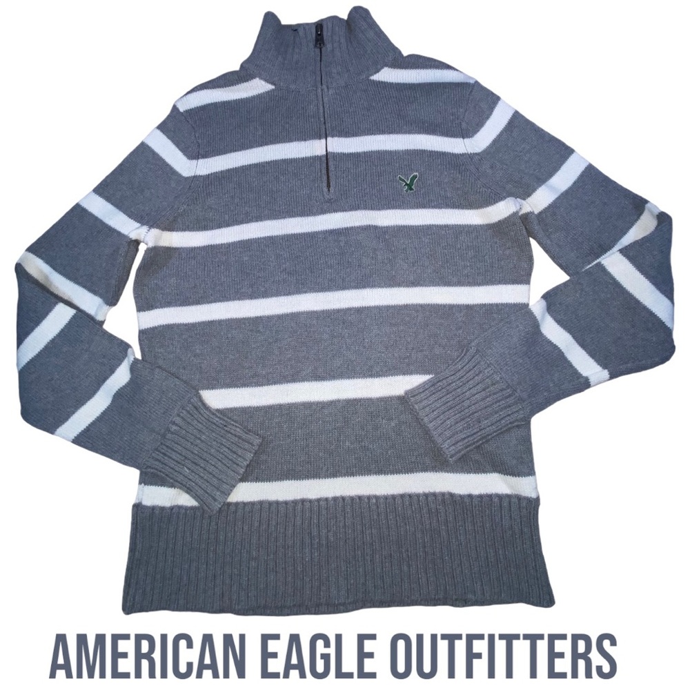 American Eagle Outfitters 1/4 Zip White Gray Sweater - Men’s Medium